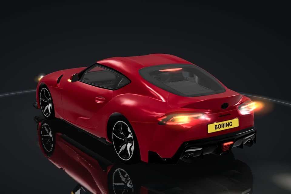 Toyota GR Supra in 3D, rear, brake lights flashing