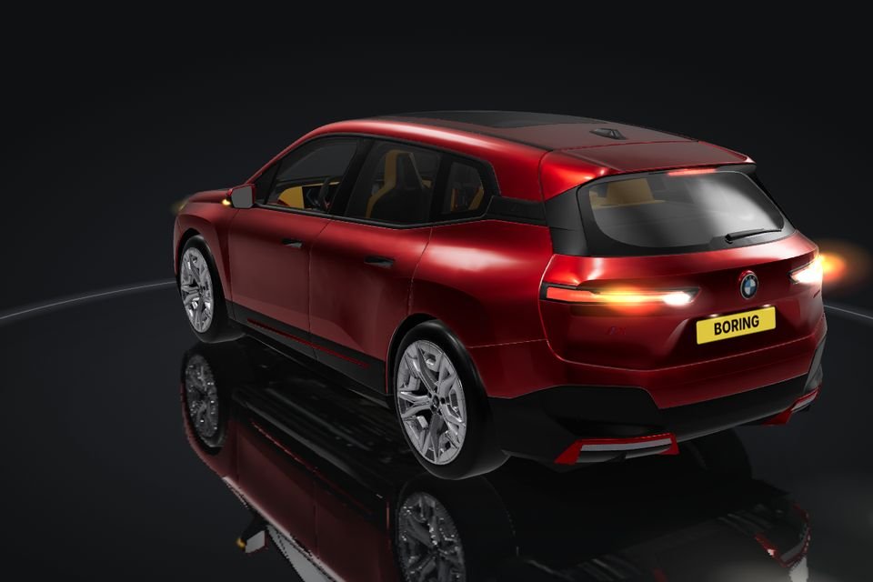 BMW iX in 3D, rear, brake lights flashing