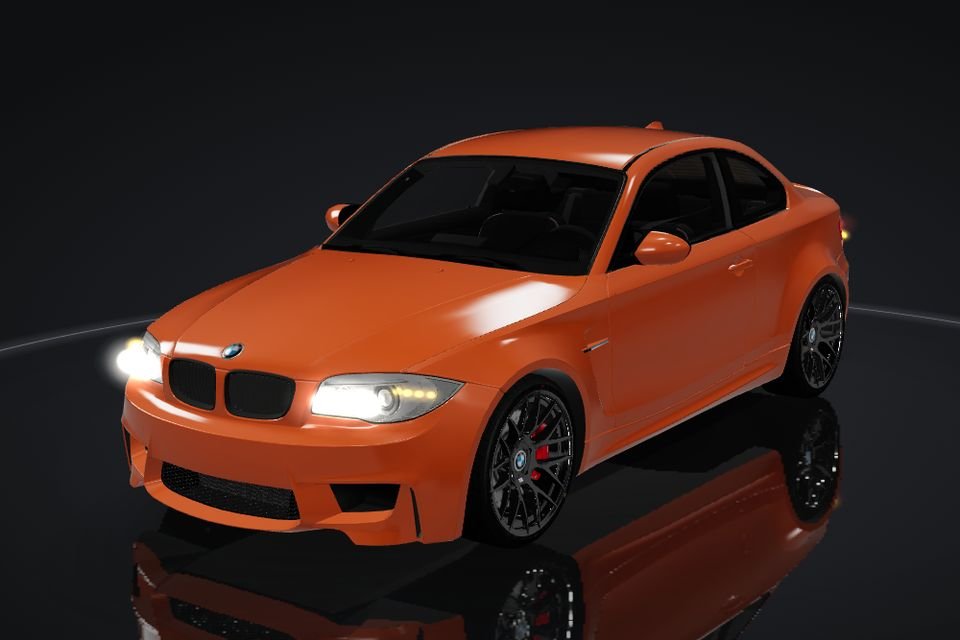 BMW 1M in 3D, front, headlights flashing