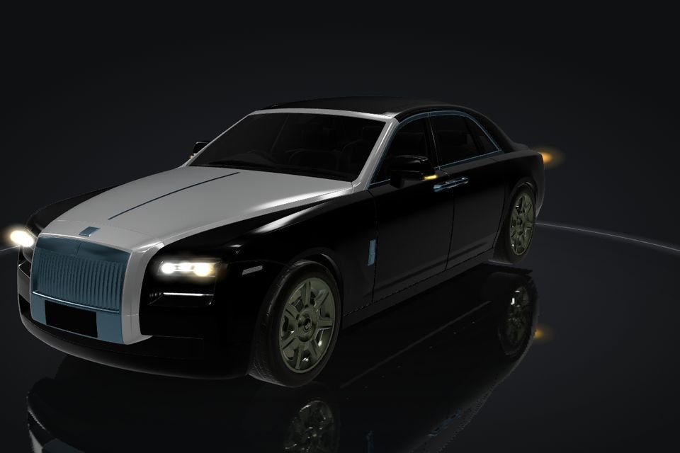 Rolls-Royce Ghost in 3D, front, headlights flashing