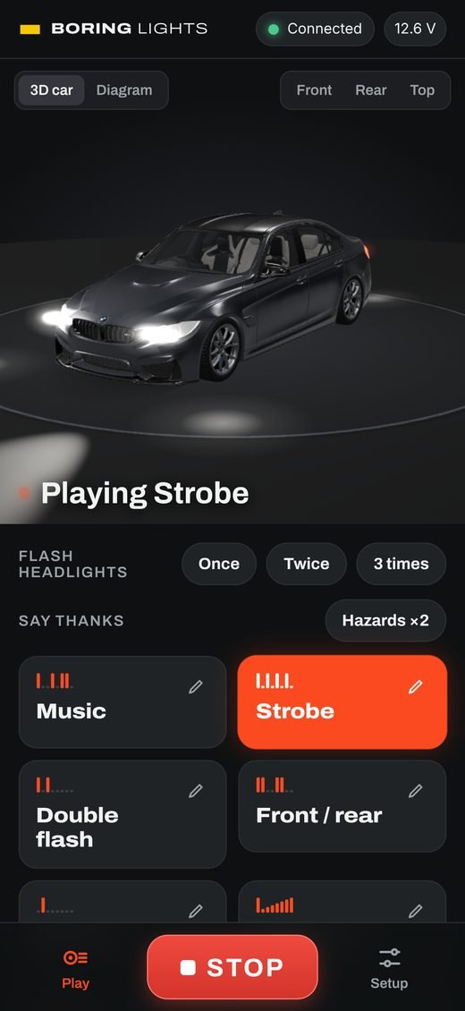 Play screen with the 3D car