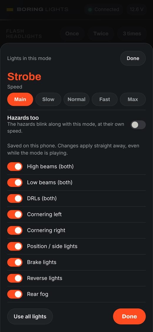 Choosing which lights a mode uses